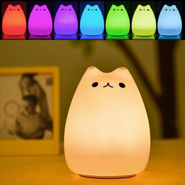 Children Night Light, EECOO Cute Cat Lamp Soft Silicone Sensitive Tap Control Decompression Toy - Image 2