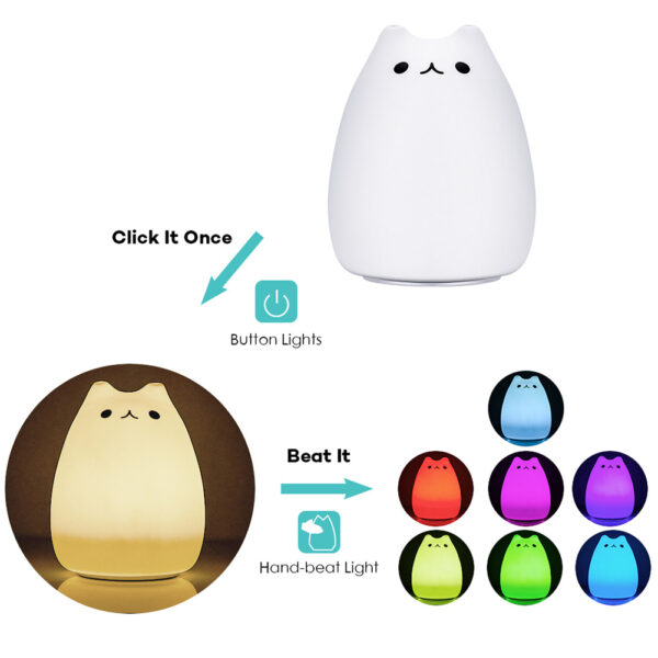 Children Night Light, EECOO Cute Cat Lamp Soft Silicone Sensitive Tap Control Decompression Toy - Image 4