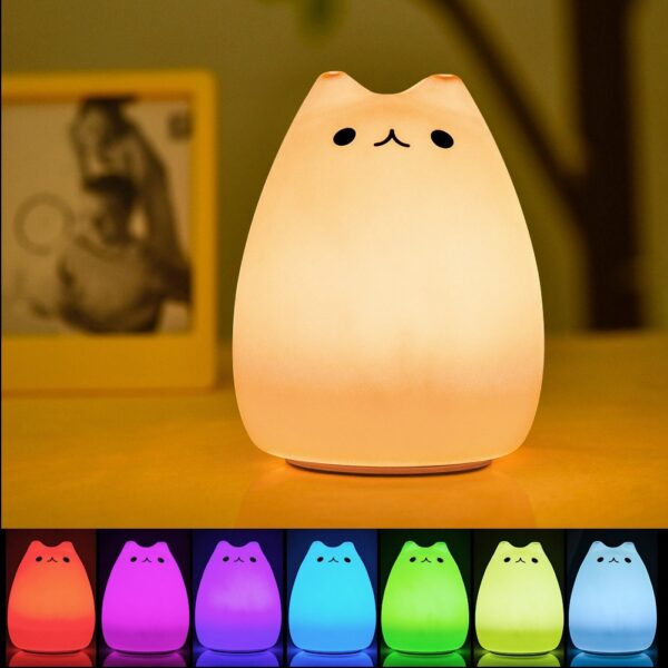 Children Night Light, EECOO Cute Cat Lamp Soft Silicone Sensitive Tap Control Decompression Toy - Image 9