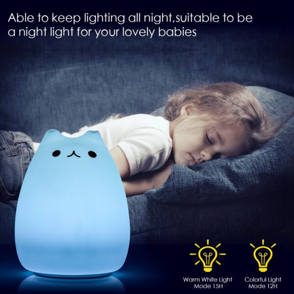 Children Night Light, EECOO Cute Cat Lamp Soft Silicone Sensitive Tap Control Decompression Toy - Image 3