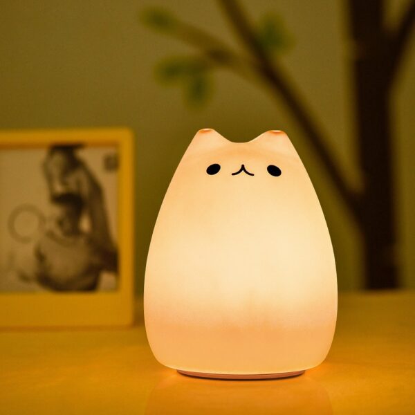 Children Night Light, EECOO Cute Cat Lamp Soft Silicone Sensitive Tap Control Decompression Toy - Image 5