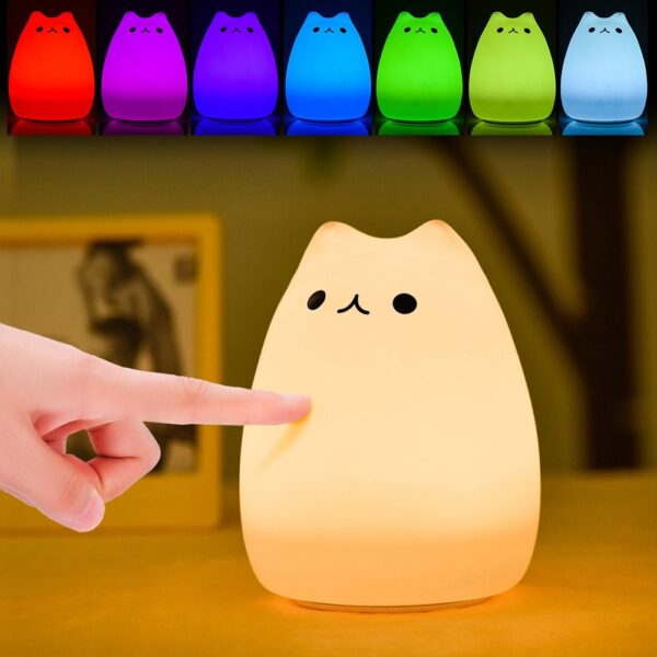 Children Night Light, EECOO Cute Cat Lamp Soft Silicone Sensitive Tap Control Decompression Toy - Image 6