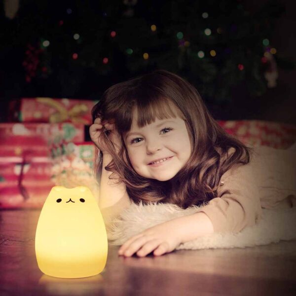 Children Night Light, EECOO Cute Cat Lamp Soft Silicone Sensitive Tap Control Decompression Toy - Image 7