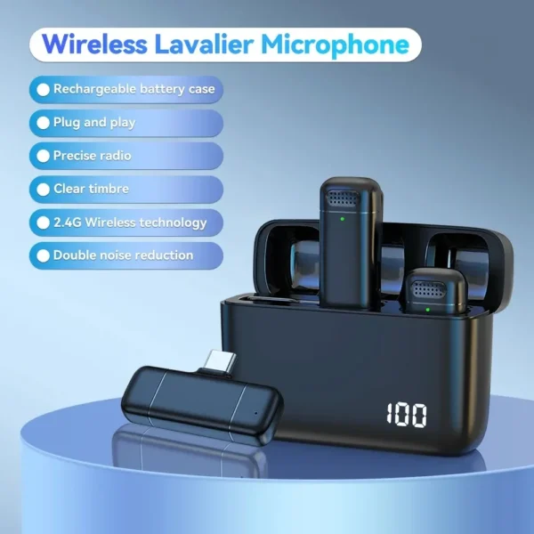 NEW Wireless Lavalier Microphone With Charging Case Noise Reduction Video Recording Mic For iPhone Android Tiktok Live Broadcast