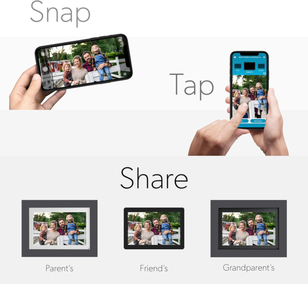 Photoshare 8” Wifi Digital Picture Frame, Send Pics from Phone to Frames, 8 GB, Holds 5,000+ Photos, HD Touchscreen, Grey Wood Frame, Easy Setup, No Fees - Image 2